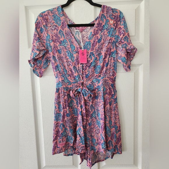 NwT Simply Southern Coral Seahorse Romper - Picture 1 of 7